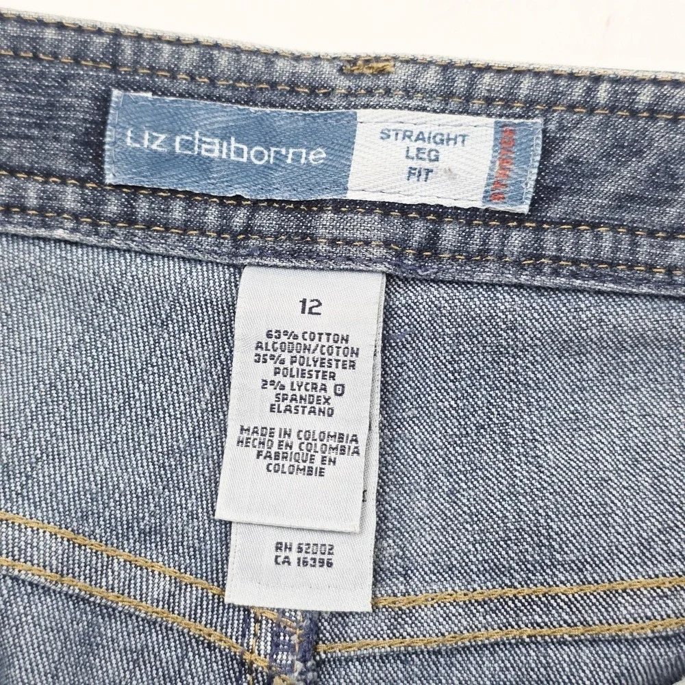Liz‎ Claiborne Jeans Womens 12 Blue Medium Wash High Rise Straight Stretch Denim